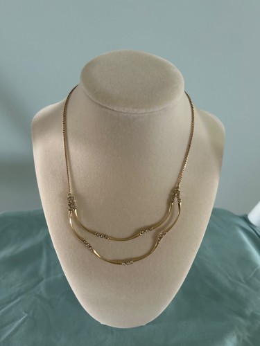 Vintage Mid Century Hobe Tiered Wave Bar Bib Necklace Gold Toned