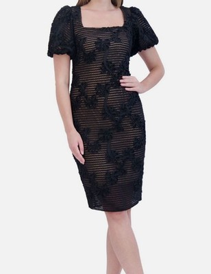 Eliza J Women's Black 3D Floral Square-Neck Sheath Dress Size 4