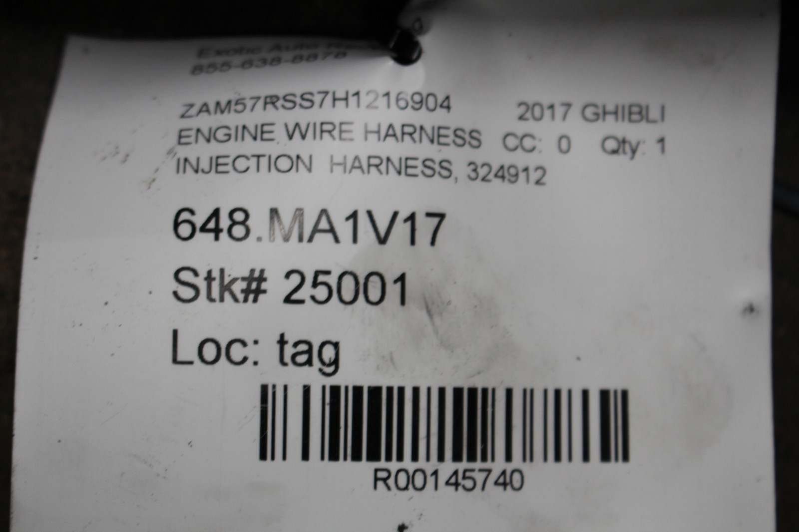 Maserati Ghibli, Quattroporte, Main Engine Wire Harness, Used, P/N 324912