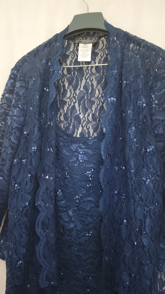 Alex вечера платье мать невесты официальный блестки темно-синий 16P 2 шт. с курткой - Изображение 4 из 4