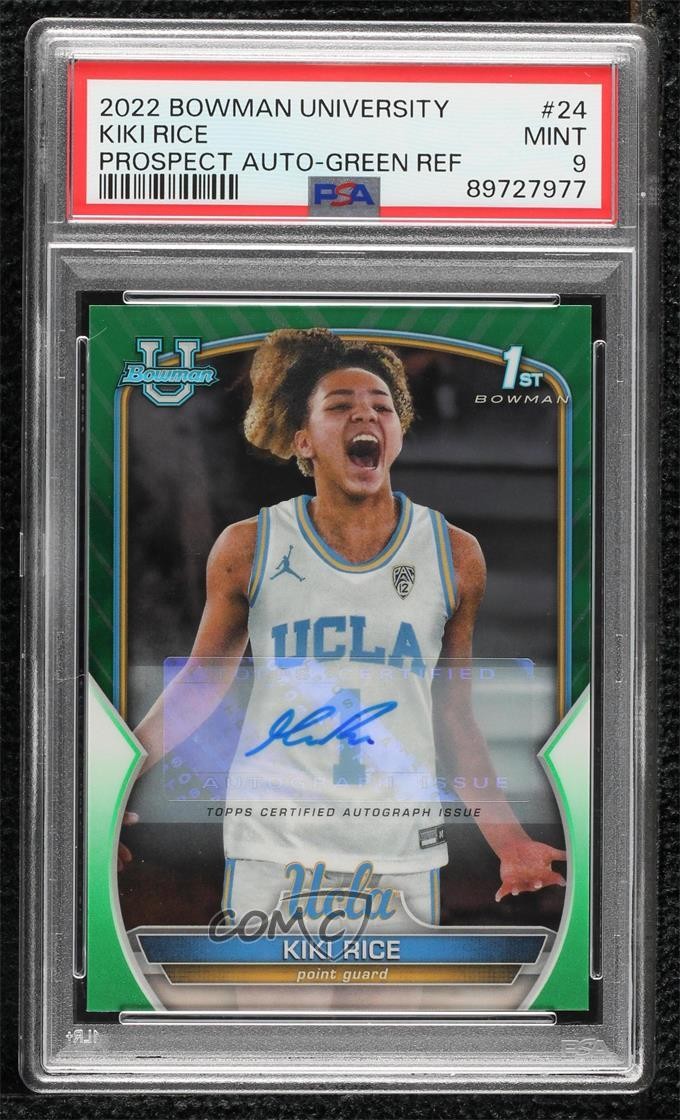 2022 Bowman U Chrome Prospect Green Refractor /99 Kiki Rice #24 PSA 9 MINT Auto
