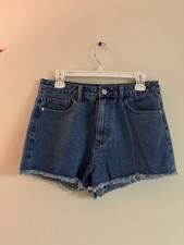 PrettyLittleThing High Rise Denim Shorts Frayed Hem Size 6