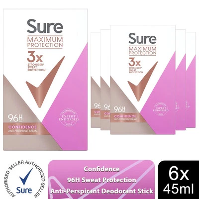 Crema antitranspirante Sure Women Maximum Protection Confidence, paquete de 6, 45 ml