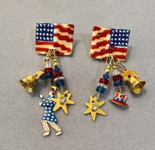 Lunch at the Ritz Earrings Flag Liberty Bell  Uncle Sam Patriotic Pierced July 4