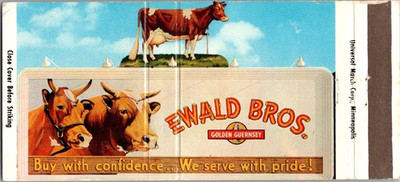 Ewald Bros. Cattle Steaks Beef Full Length Matchbook Cover (no address).