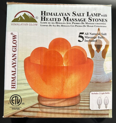 Himalayan Glow Salt Lamp with 5 Heated Massage Stones & Salt Bowl
