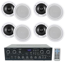 Technical Pro RX400X4 Bluetooth Home Receiver Amp 8 8" White Ceiling Speakers
