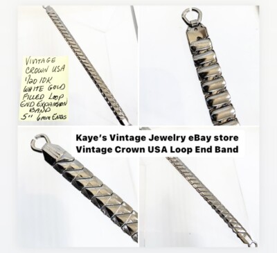   Vintage Crown USA 1/20 10K White Gold Filled Loop End Expansion Band 5  6mm 