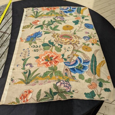 NOS 1972 HERSCHELL'S FUJI PATTERN COTTON LINEN FABRIC 24.5'' X 38'' FLORAL 