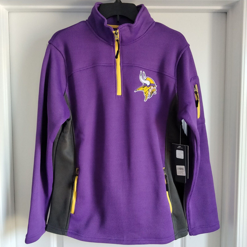 NWT S NFL Minnesota Vikings 1/4 Zip Fleece Lined Pullover Embroidered Shirt NEW