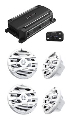 Kenwood KAC-M5024BT 600W 4 Channel Marine Amp Bluetooth + (4) 6.5 