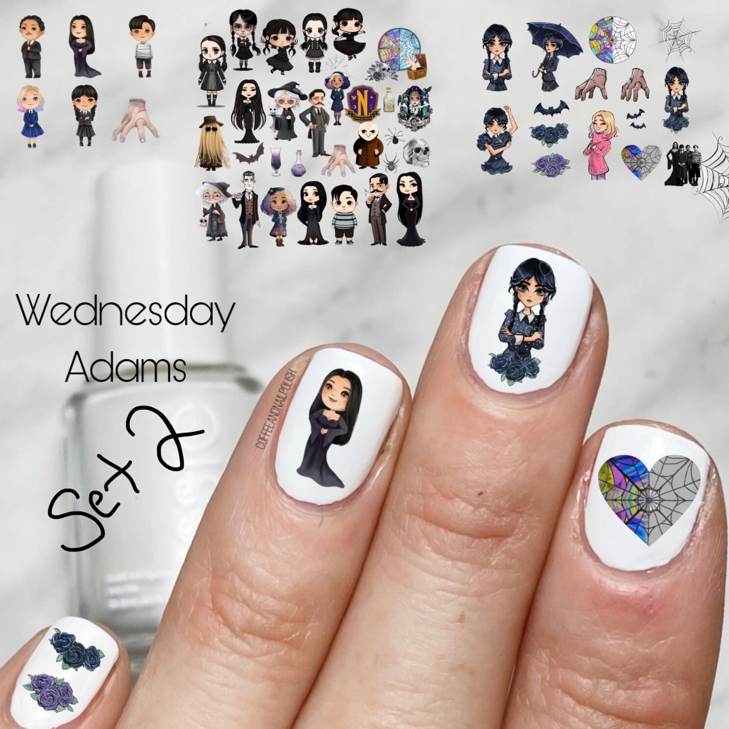 Addams Family Wednesday Waterslide Nail Art Decals Set Of 50 Instructions &Bonus