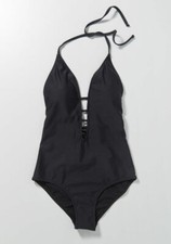 ModCloth Tereza One-Piece Black Halter Top Swimsuit Size Small S NWT