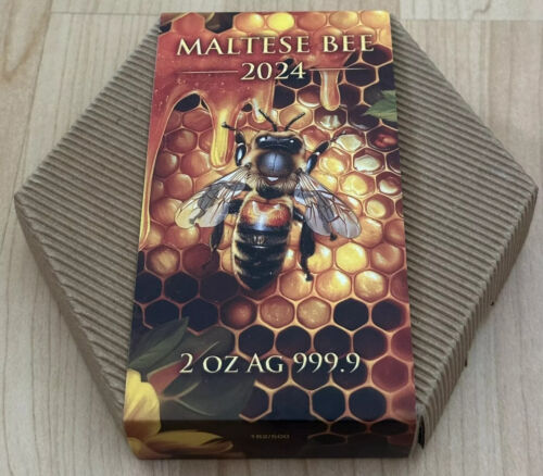 Malta 2024 Malteser Biene 2 oz Silbermünze 10€ High Relief BOXCOA NEU Auflage 500 - Bild 2 von 6