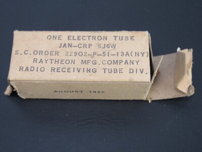RAYTHEON VACUUM TUBE JAN-CRP-6J6W, NEW (O HB)