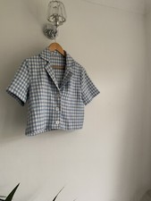 blue and white gingham cropped blazer small