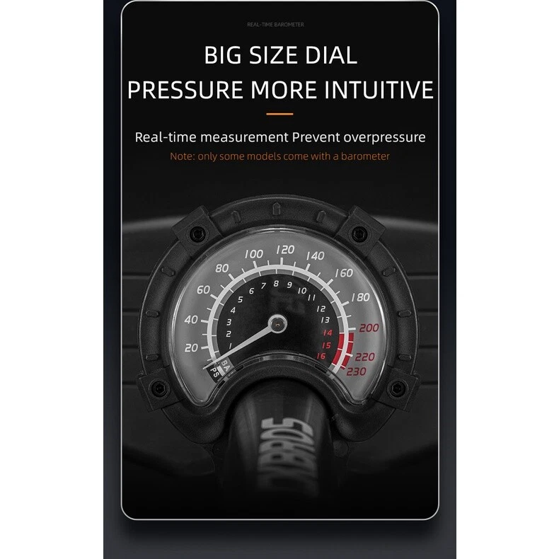 Bomba de bicicleta ROCKBROS alta pressão 160Psi Schrader Presta válvula barômetro inflador - Imagem 4 de 4