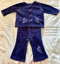 Vintage Koala Kids Precious Baby Girl Purple Velour Set W/ Bell Bottoms 6-9 M