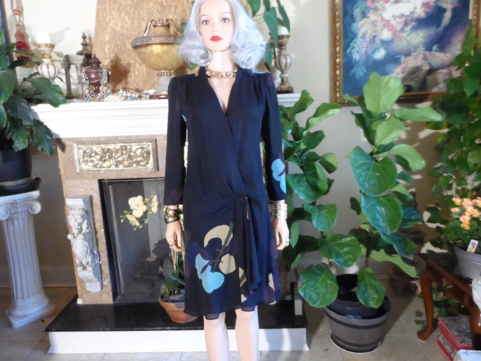 Vestido de envoltura de seda 100% estampado negro de Stella McCartney Talla IT 38 - US 2 Foto 3 de 4