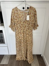 Anthropologie Faithfull The Brand La Falaise Midi Dress Peach Sz Large NEW NWT