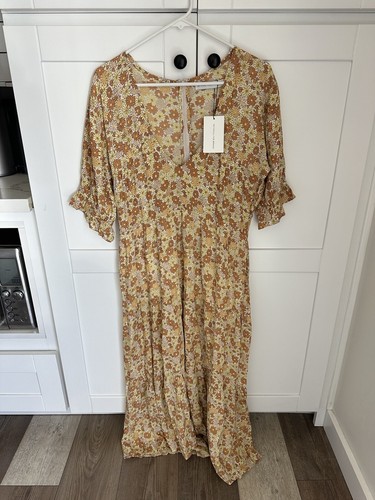 Anthropologie Faithfull The Brand La Falaise Midi Dress Peach Sz Large NEW NWT