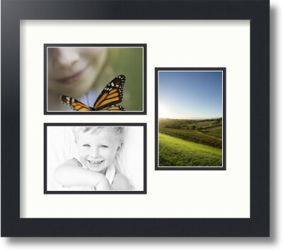ArtToFrames Collage Mat Picture Photo Frame 3 4x6'' Openings in Satin Black 389