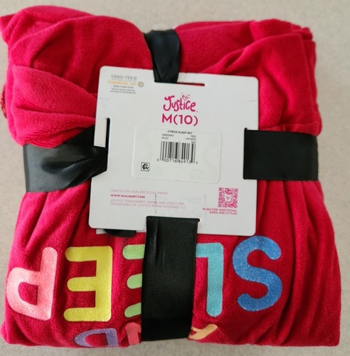 Justice Girls SIZE 10 Holiday Pajamas Set 3 PIECE Christmas Peace Love Sleep - Picture 3 of 3