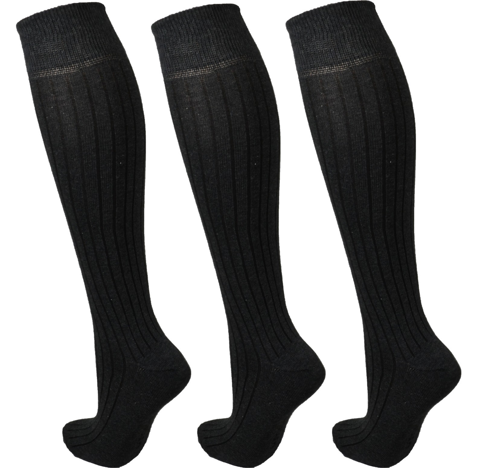 3 Pairs Men Cotton Rich Long Knee High Ribbed Dark Grey Socks eBay