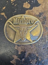 Vintage 1987 Marlboro Solid Brass Belt Buckle Philip Morris INC Cigarette 