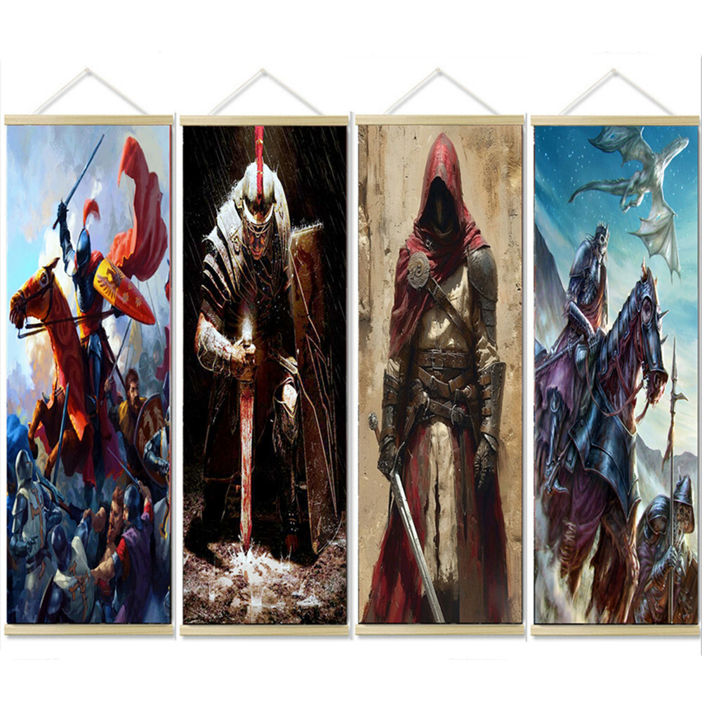 4 PCS Vintage Knights Templar Poster Crusader Scroll Painting For Indoor Walls