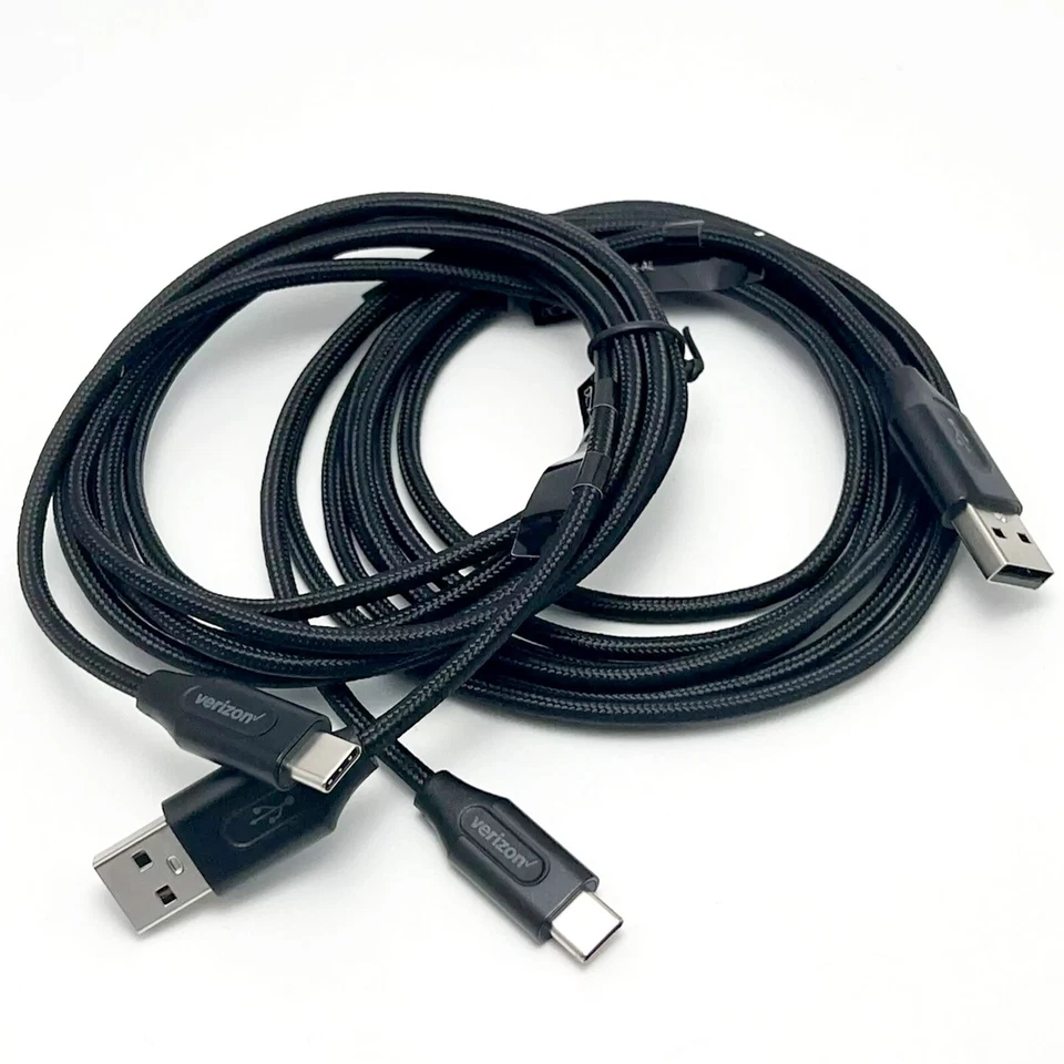 Lote de 2 cables de datos de carga USB-C trenzados de 6 pies Verizon para Galaxy Motorola iPad Foto 2 de 4
