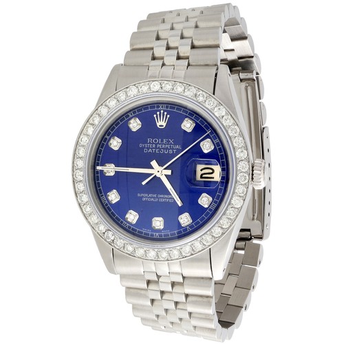 Mens Rolex 36mm DateJust Diamond Watch 