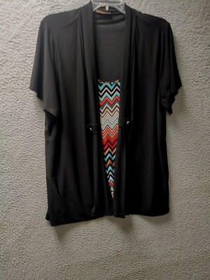 Lavish Plus Open Front Shirt With Attached Tank Womens XL Multicolor Blouse Top