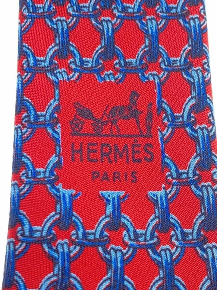 HERMES Men's Necktie Silk Red Full Pattern Used eBay