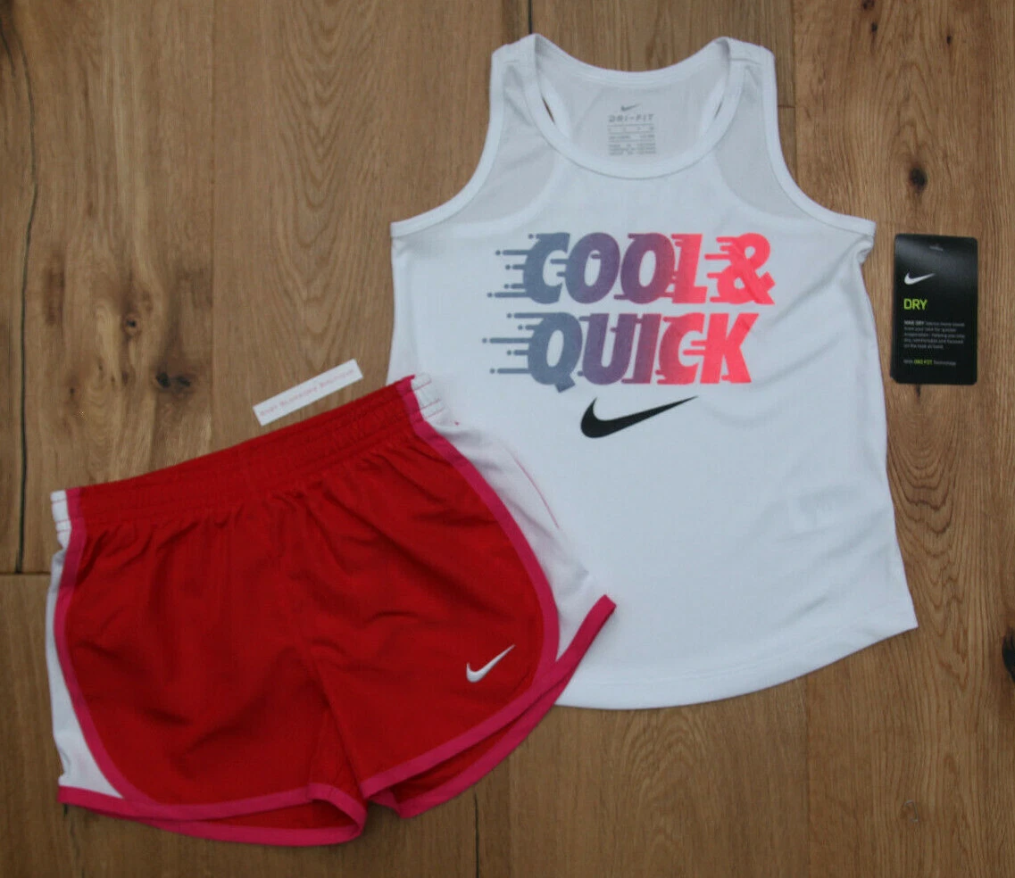 Nike Girl Tank Top & Shorts Set~ White, Red & Pink~ Cool & Quick~ DRI-FIT~Size 4