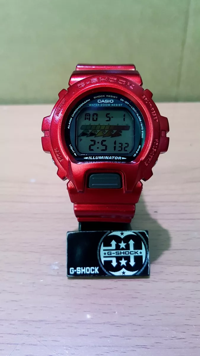 Vintage G Shock DW 6600 Metallic Red Wave Tide Surfing Face Rare