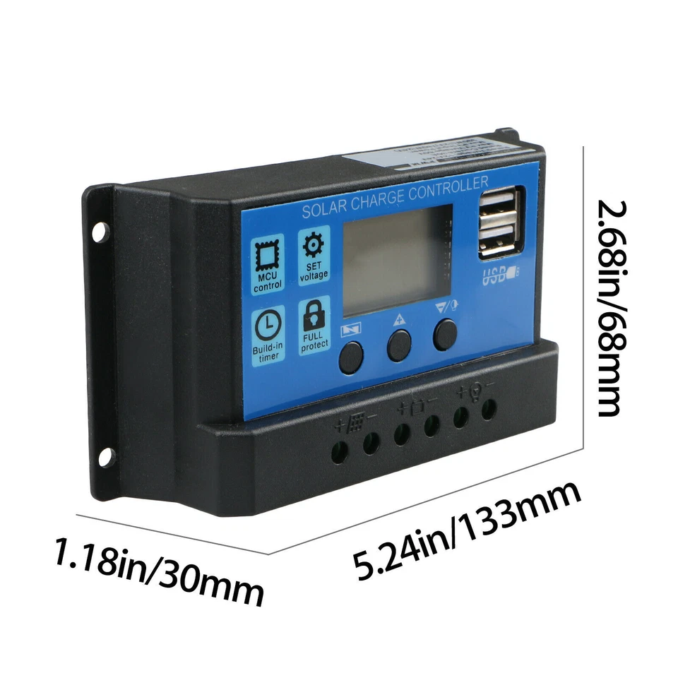 30A PWM Solar Laderegler Charge Panel Controller Regulator Mit USB LCD 12V / 24V - Bild 2 von 4