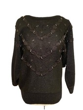 Vintage beldoch popper Women  s Black Sweater with Ribbon and Beads Size M