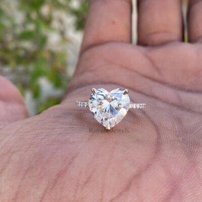 RARE 6.20 Ct Certified Heart Cut Solitaire White Treated Diamond 925 Silver Ring