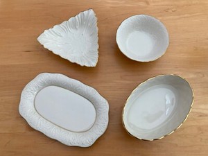 Lenox Lot of 4 nut, candy bowels/plates in cream/ivory with gold trim 24k gold