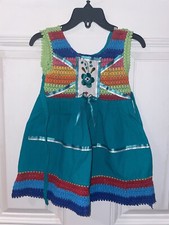 Girls  Peasant Multicolors Embroidered Mexican Green Dress Sizes 1