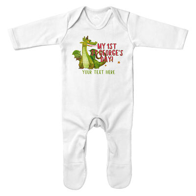 Personalisierter 1st St Georges Day Dragon Strampler Anzug George's Baby Schlafanzug Jungen