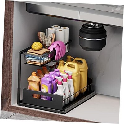 Under Sink Organizers and Storage 2 Tier Slide Out Kitchen Cabinet 1 Pack Black