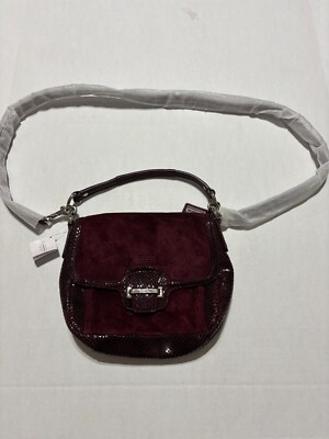 Coach Taylor Suede & Exotic Leather Front Flap Bag Bordeaux