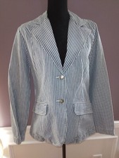 Ladies Denim Blazer Blue and White Striped. Size: Medium