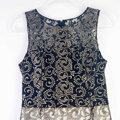 Sachin + Babi Noir Womens 10 Black Gold Embroidered Lace Peplum Carolina Dress - Picture 3 of 12