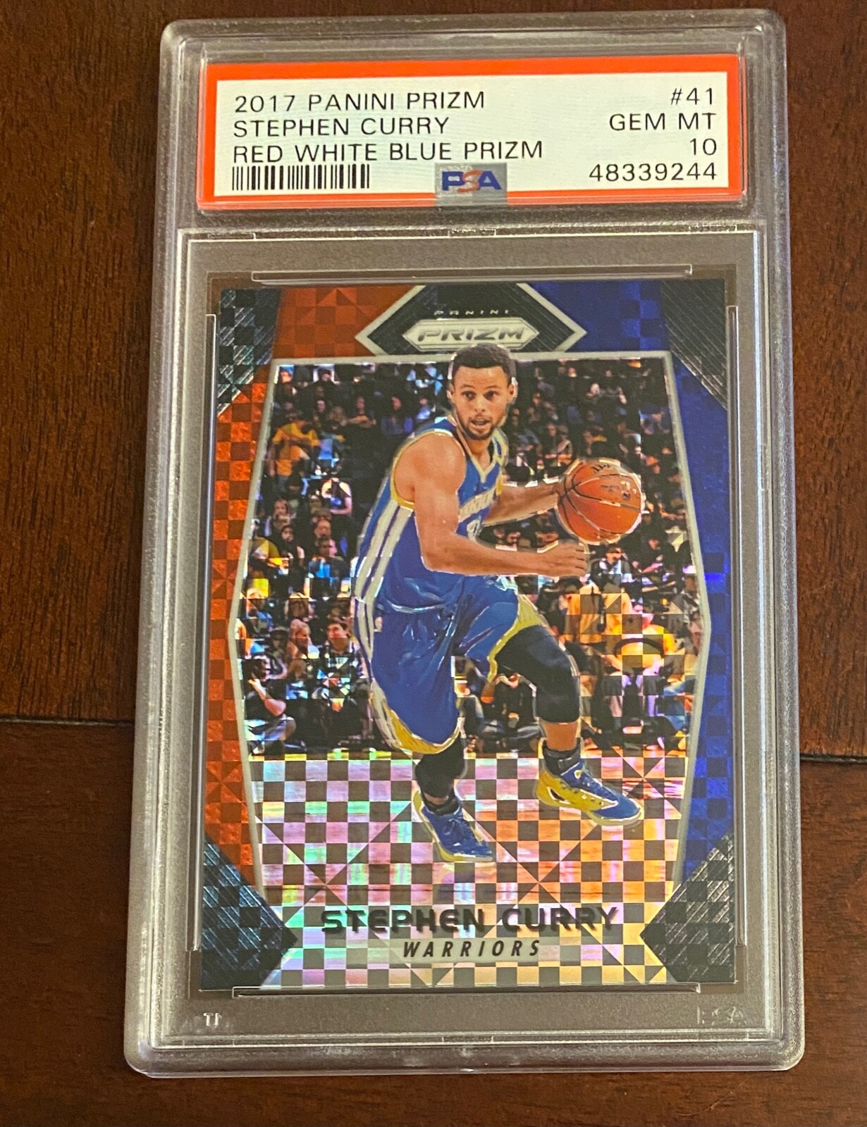 2017 Panini Prizm #41 Stephen Curry red white blue prizm PSA 10 #S433