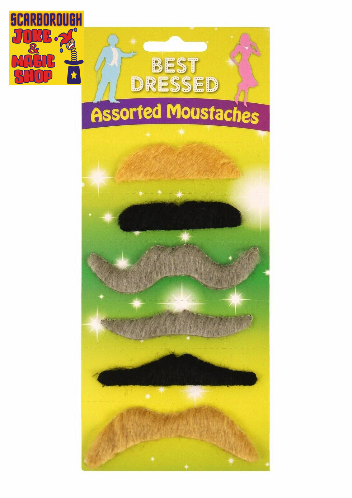 Assorted Fake Moustaches~6 Pack~Joke Tash~Novelty~Party~False Facial Hair Tashes