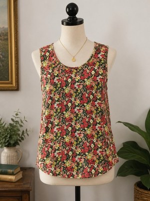 White Stag Floral Tank Top XL 16/18 Cottagecore Sleeveless Cotton Top