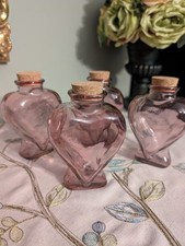 Set of 4 Pink Heart Glass Bottles Cork Stoppers Decorative Jars New